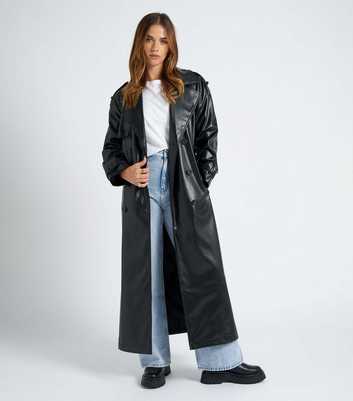 Urban Bliss Black Leather-Look Belted Trench Coat