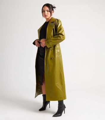 Urban Bliss Green Leather-Look Belted Trench Coat