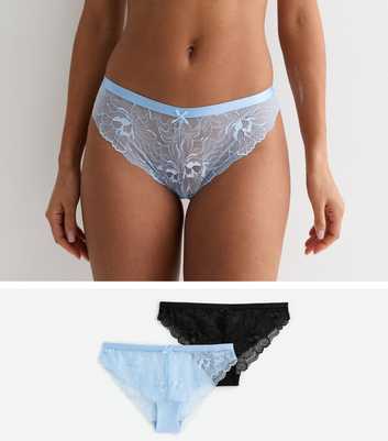 2 Pack Blue and White Lace Brazilian Briefs