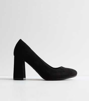 Wide Fit Black Suedette Block Heel Court Shoes