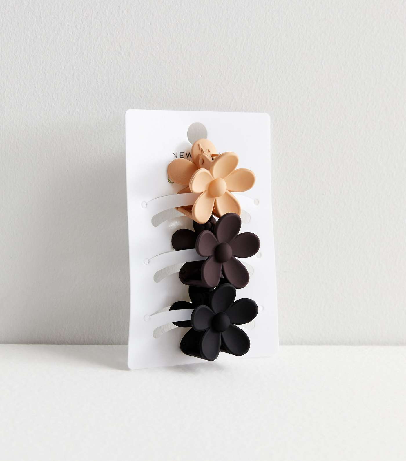 3 Pack Brown Black and Camel Matte Flower Mini Hair Claw Clips