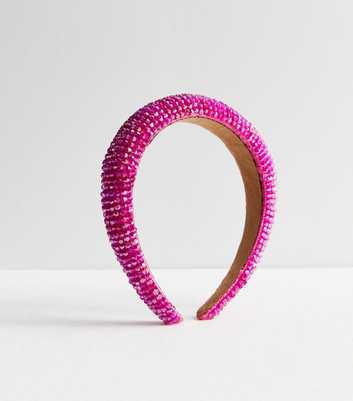 Bright Pink Beaded Padded Headband