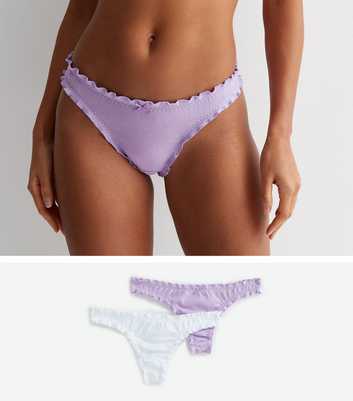 2 Pack Lilac and White Cotton Frill Thongs