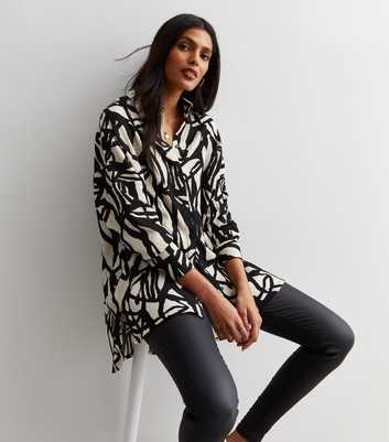 Black Abstract Print Textured Oversized Shirt