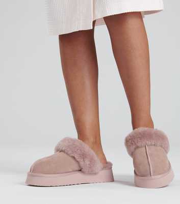 Loungeable Pink Real Sheepskin Platform Mule Slippers