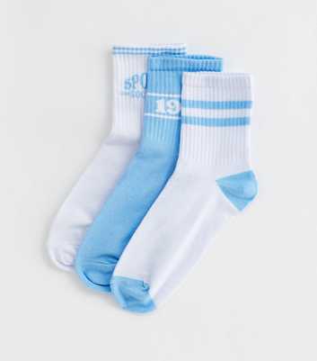 3 Pack Blue and White Ribbed Tube Socks