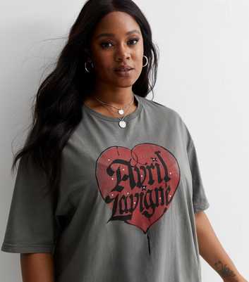 Curves Dark Grey Cotton Avril Lavigne Heart Logo T-Shirt