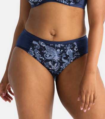 Dorina Curves Blue Paisley Print High Waist Bikini Bottoms