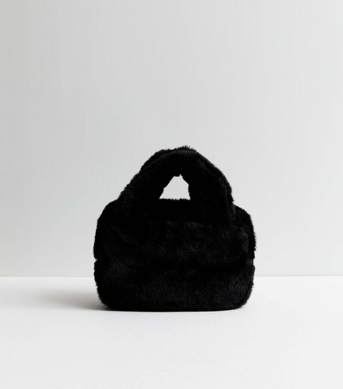 Black Faux Fur Mini Bowler Bag Image 4