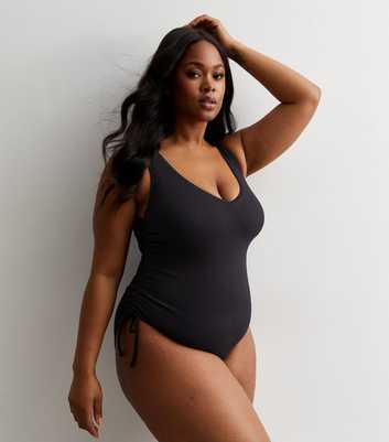 Curves Black Ruched Side Swimsuit