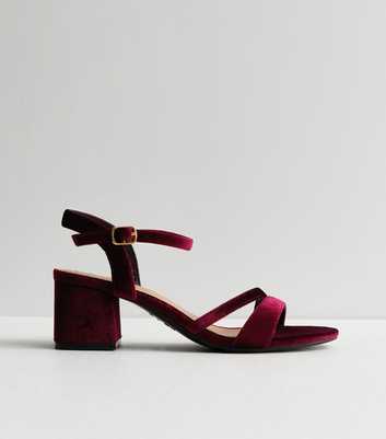 Burgundy Velvet Strappy Low Block Heel Sandals