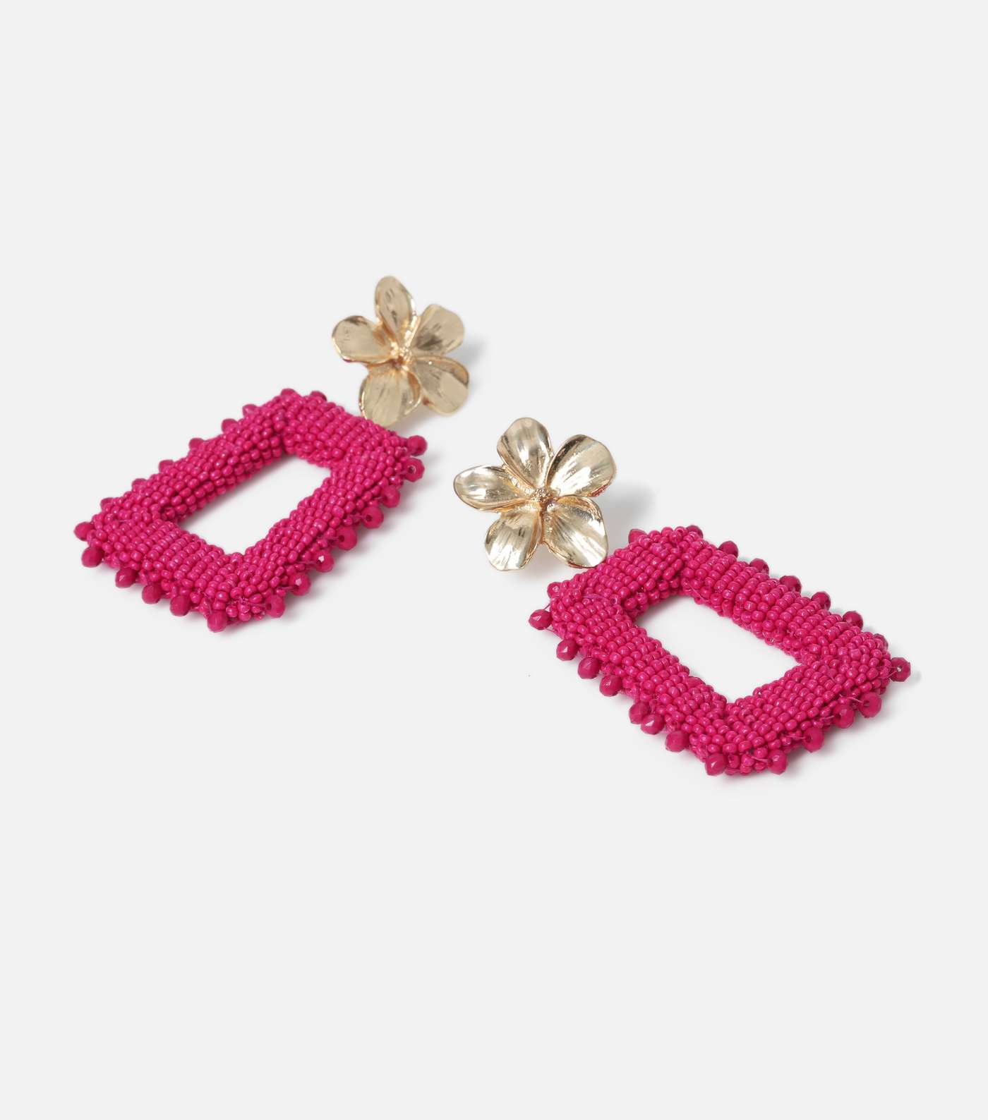 Freedom Bright Pink Beaded Square Drop Earrings Image 3