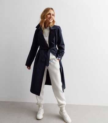 Navy Belted Duster Mac