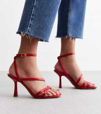 Red Leather-Look Strappy Stiletto Heel Sandals