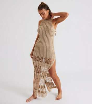 Urban Bliss Gold Crochet Knit Tassel Midaxi Dress