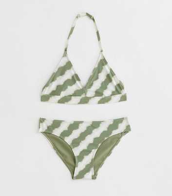 Girls Green Tie Dye Stripe Triangle Bikini Set