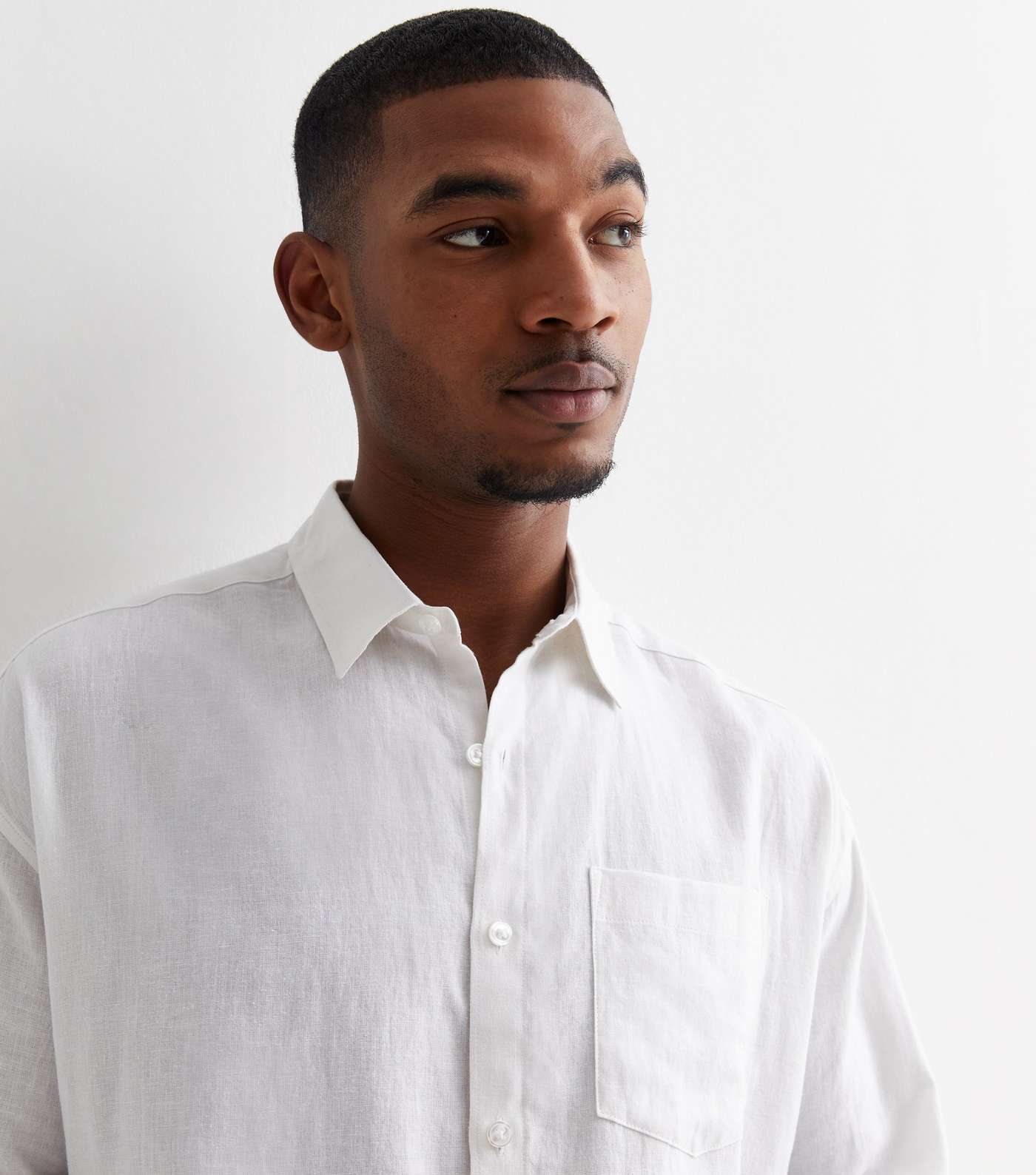 White Linen Blend Long Sleeve Oversized Shirt Image 2