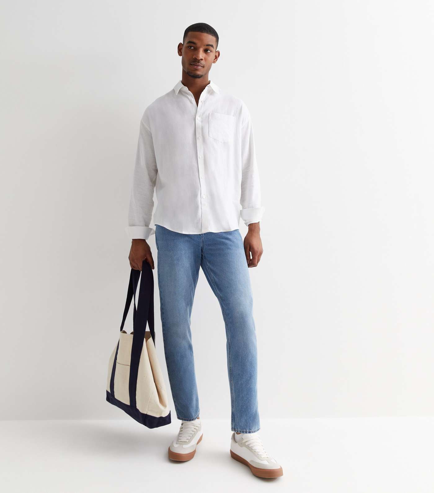 White Linen Blend Long Sleeve Oversized Shirt Image 4