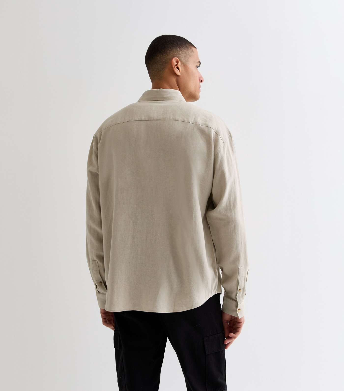 Stone Linen Blend Long Sleeve Oversized Shirt Image 5