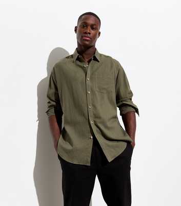 Khaki Linen Blend Long Sleeve Oversized Shirt