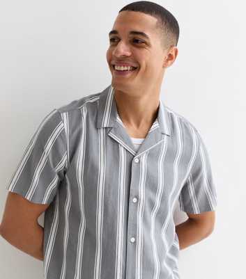 Dark Grey Linen Blend Stripe Short Sleeve Shirt