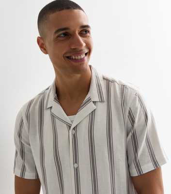 White Linen Blend Stripe Short Sleeve Shirt