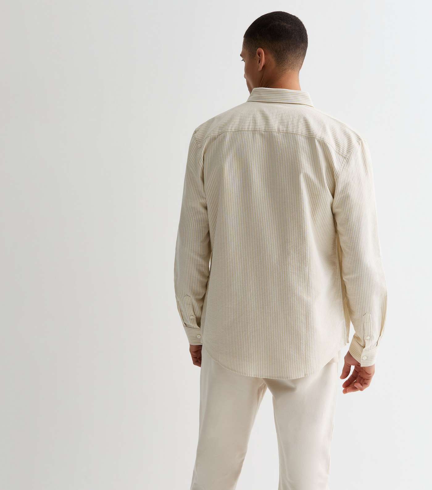 Beige Stripe Long Sleeve Cotton Oxford Shirt  Image 4