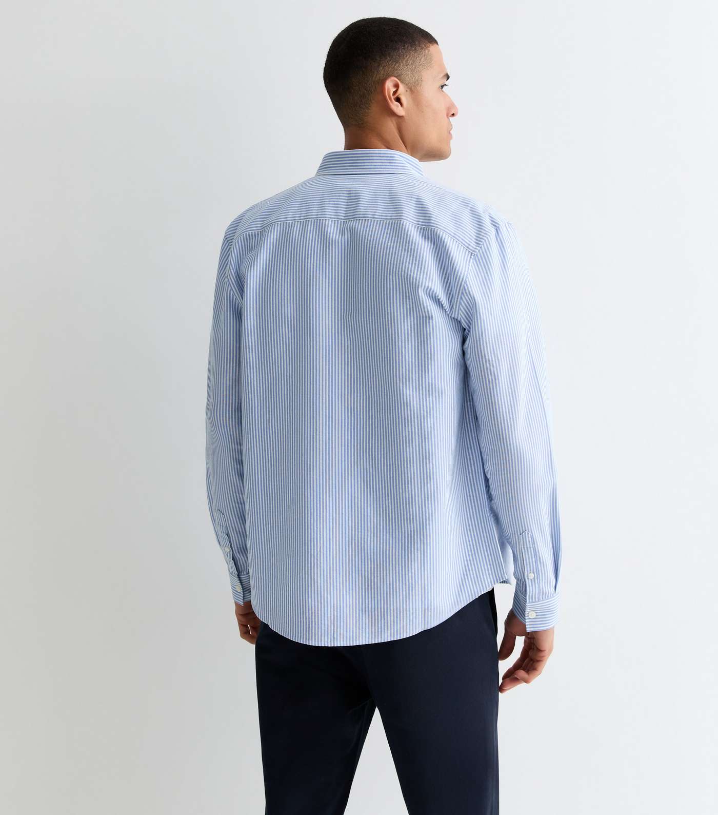 Blue Stripe Long Sleeve Cotton Oxford Shirt  Image 4