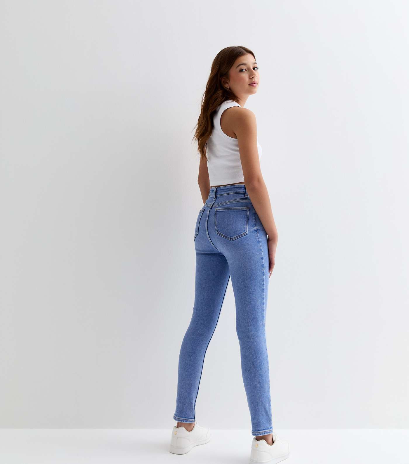 Girls Bright Blue High Waist Ripped Knee Hallie Skinny Jeans Image 5
