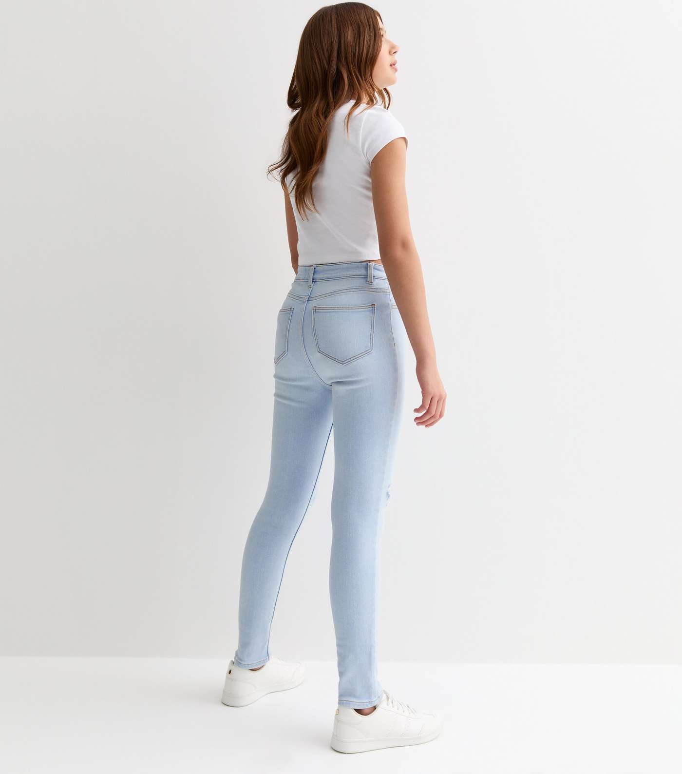 Girls Pale Blue High Waist Ripped Knee Hallie Skinny Jeans Image 6