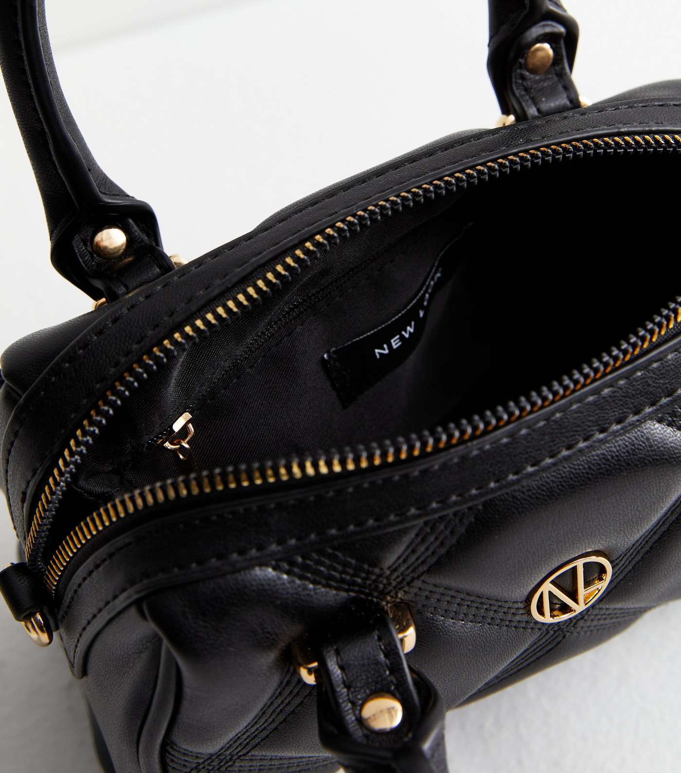 Black Leather-Look Stitch Mini Bowler Bag Image 5