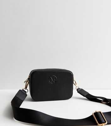 Black Leather-Look Embossed Mini Camera Cross Body Bag