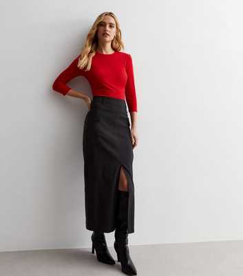 Black Cargo Split Hem Midaxi Skirt