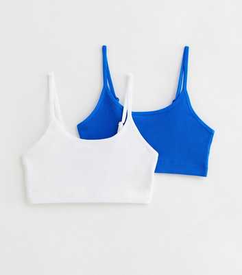 Girls 2 Pack White and Blue Ribbed Crop Tops