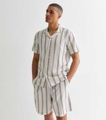 White Stripe Relaxed Fit Linen Blend Shorts