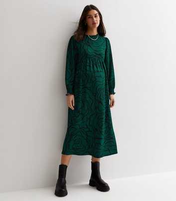 Maternity Green Abstract Flower Print Crinkle Jersey Midi Dress