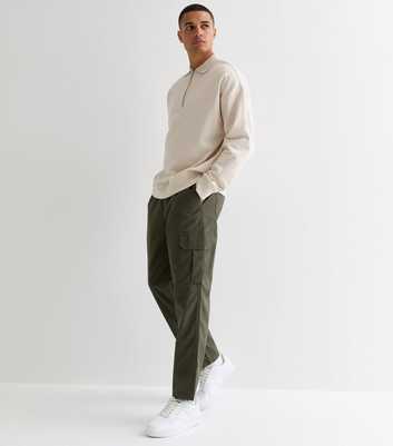 Khaki Linen Blend Cargo Trousers