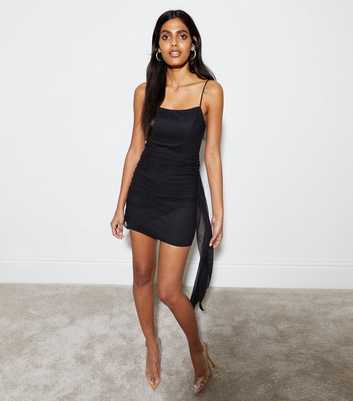 Cameo Rose Black Ruched Strappy Mini Dress
