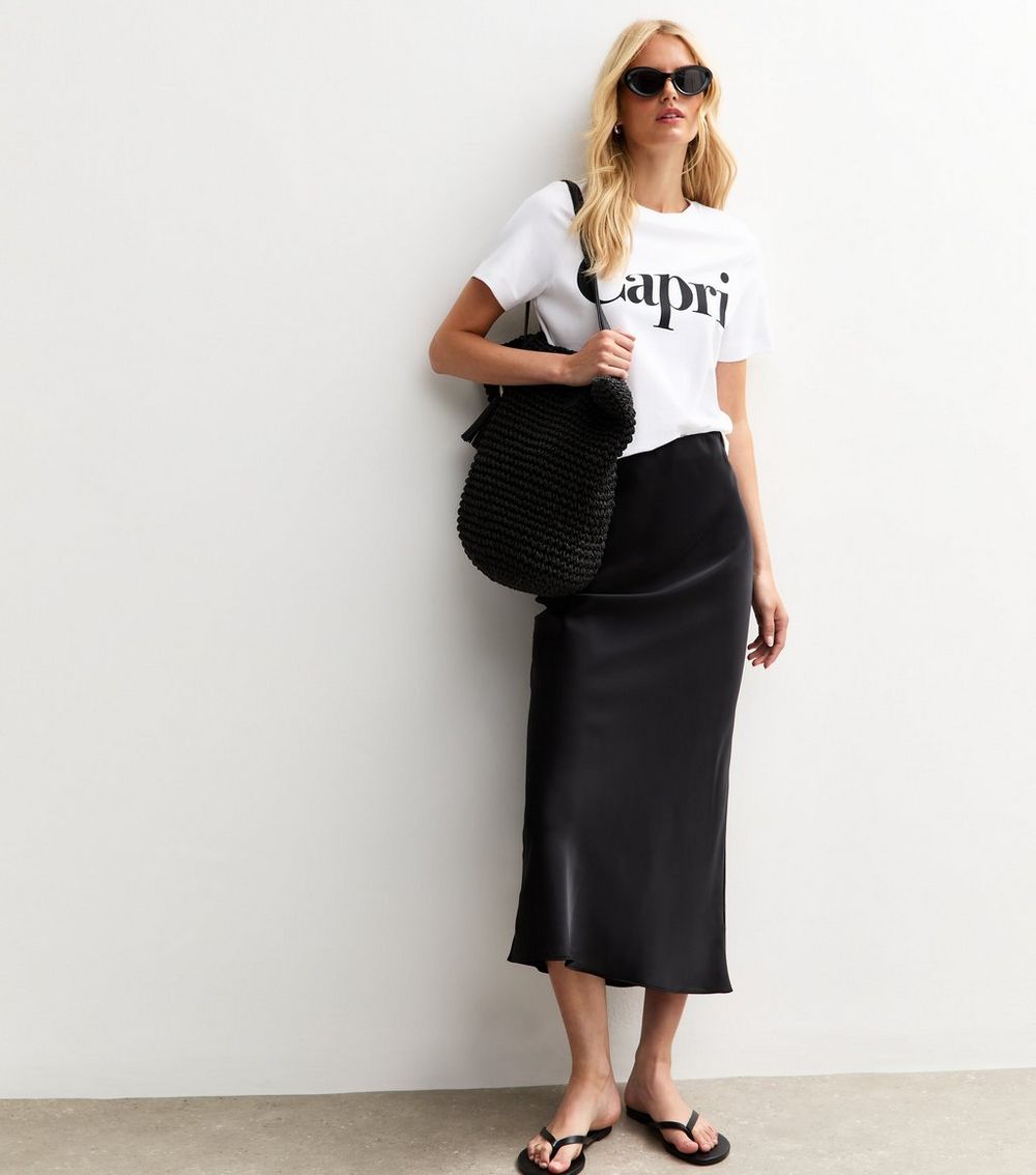 Tall Black Satin Midi Skirt