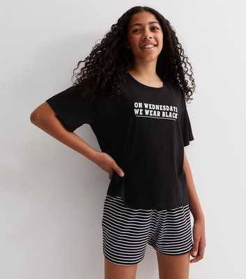 Girls Black Pyjama Shorts Set with Wednesday Logo