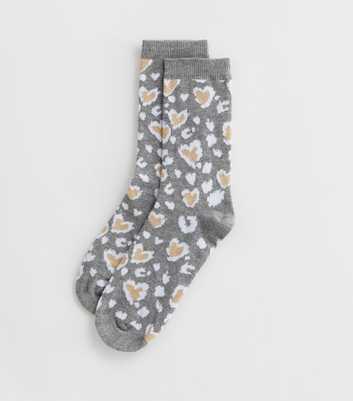 Pale Grey Leopard Print Heart Socks