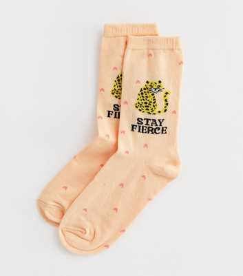 Coral Stay Fierce Logo Leopard Print Socks