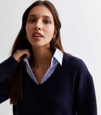 Blue Stripe Knit 2-in-1 Shirt Jumper