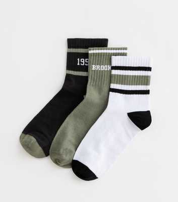 3 Pack Black Green and White Sports Tube Socks