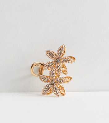 Gold Diamanté Flower Bulldog Claw Hair Clip