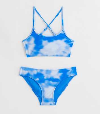 Girls Blue Tie Dye Print Scoop Bikini Set