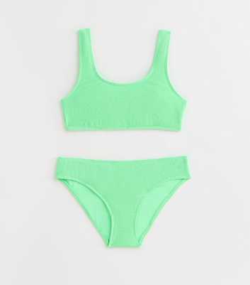 Girls Green Textured Bikini Set