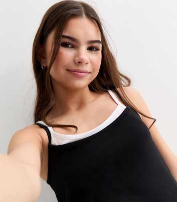Girls Black and White 2-in-1 Vest Top 