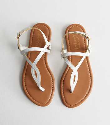 White Leather-Look Twist Toe Post Sandals