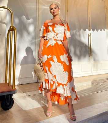 AX Paris Orange Floral Bardot Midi Dress